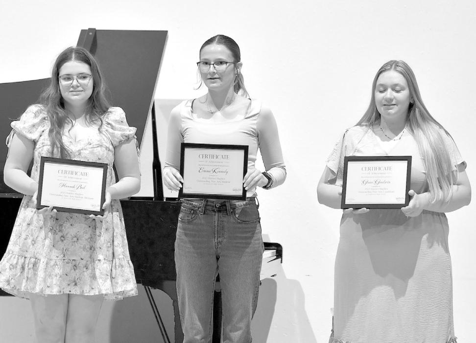 Three Ainsworth students were nominated for the Art Student of the Year (left to right): Hannah Beel, Emma Kennedy, and Grace Goodwin. Kennedy was awarded the first prize award, including scholarship funds.