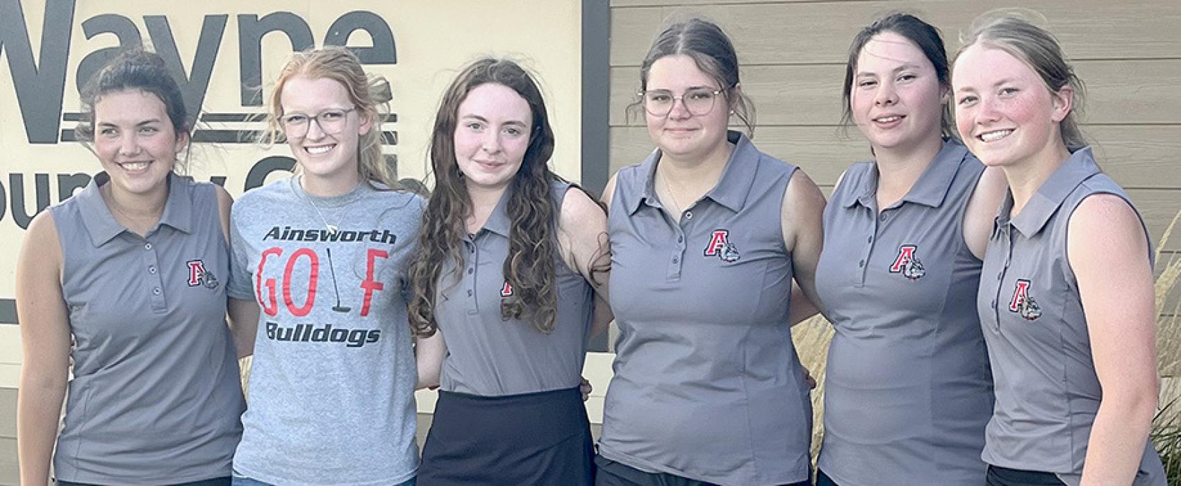 The Ainsworth Girls Golf District Team were (Left to Right) Braylin Rudnick, Terra Shoemaker - team manager, Jordan Beatty, Hannah Beel, Jaden Lee and Kenley Welke.