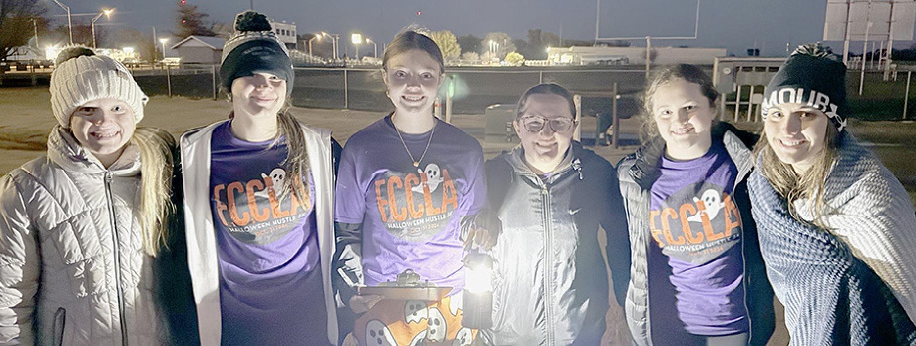 FCCLA members organizing and managing the Halloween Hustle 5K were (Left to Right) Kiley Orton, Puridy Haley, Payton Moody, Ady Sears, Payton Sears and Willa Flynn.