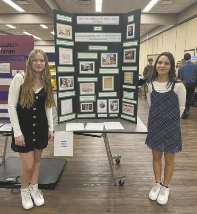 Faith Haley and MacKynzi Swett won first place for their junior group exhibit titled “Seneca Falls: Birthplace of the Women’s Rights Revolution.”