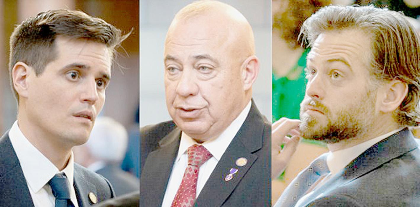 State Sens. John Fredrickson of Omaha, Tom Brewer of Gordon and George Dungan of Lincoln (left to right) have introduced legislation this session that addresses firearm policies in different ways. Photo illustration by Zach Wendling/Nebraska News Service