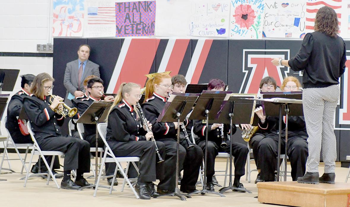Ainsworth High School Band under the direction of Erin Rathe. Musical selections they played were “Star Spangled Banner,” and “Taps,” “God Bless the U.S.A.”