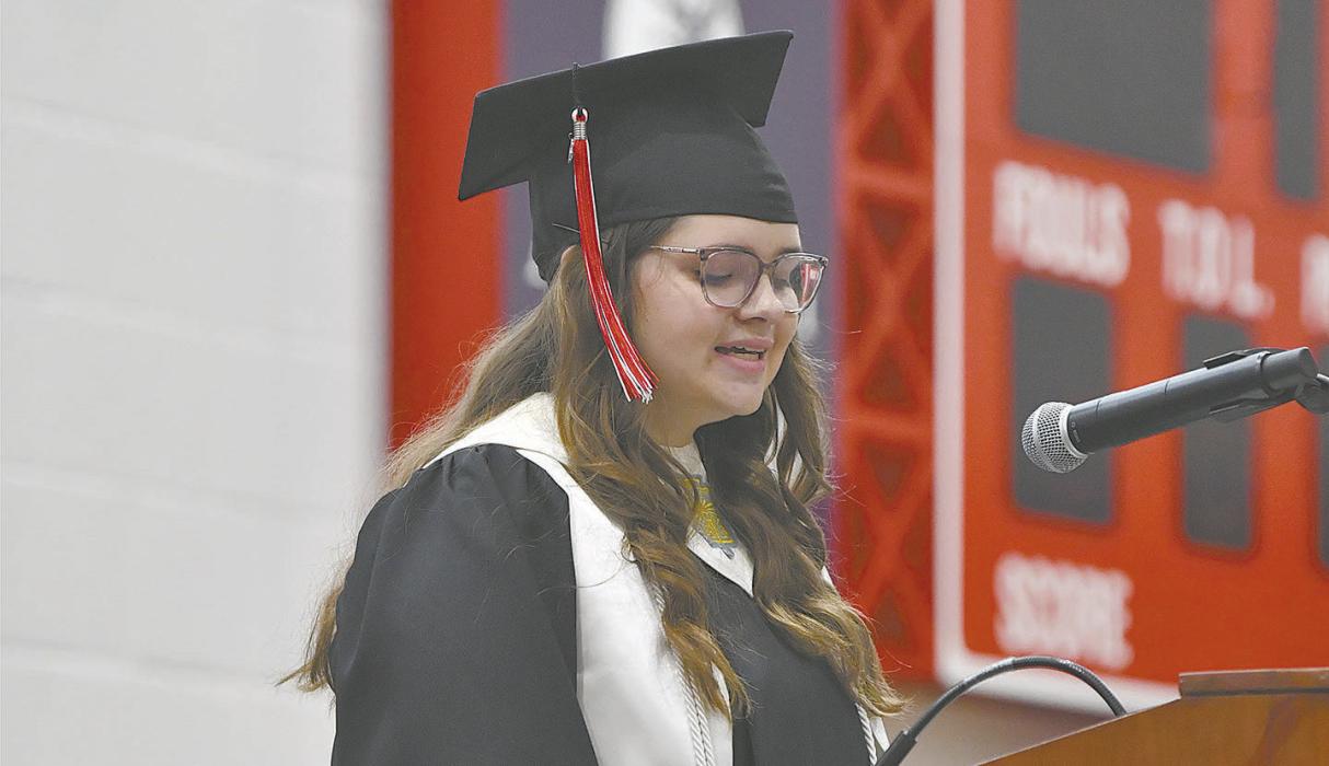 Hannah Beel gives the opening address during the graduation ceremony.
