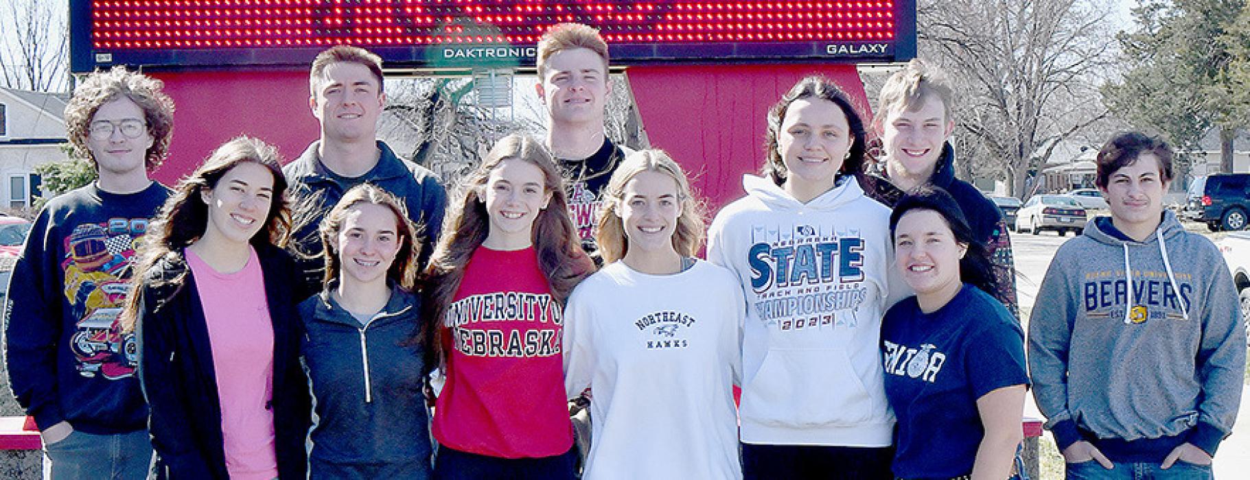 Candidates for the 2024 AHS Junior/Senior Prom are (Front Row - Left to Right): Queen Candidates - Katherine Kerrigan, Tessa Barthel, Taylor Allen, Cheyan Temple, Karli Kral and Gracie Kinney; (Back Row - Left to Right): King Candidates - Mason Titus, Trey Appelt, Carter Nelson, Airyan Goochey and Robert Reynolds.