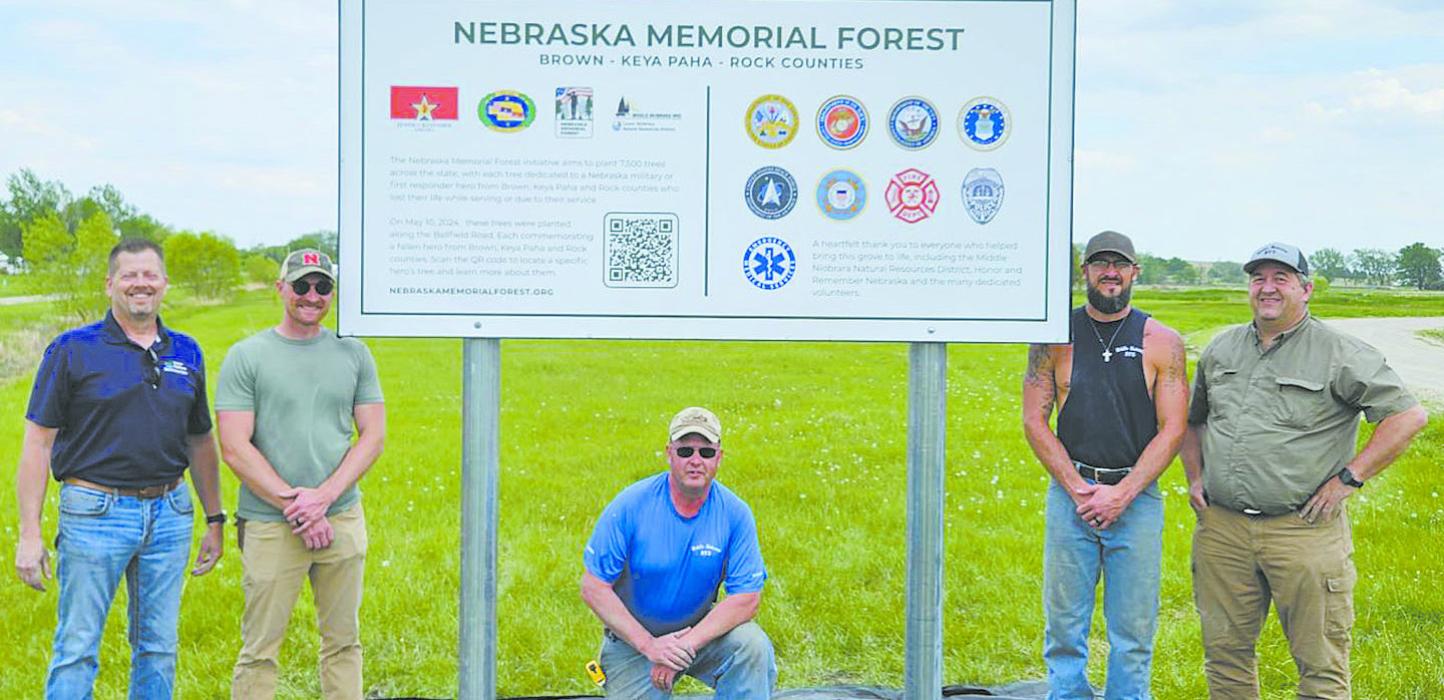 Installation of the sign for the Fallen Heroes project, (left to right) Wade Ellwanger LNNRD, Brandon Fischer LNNRD, Mike Murphy MNNRD, Chandler Schmidt MNNRD and Rick Joseph MNNRD.
