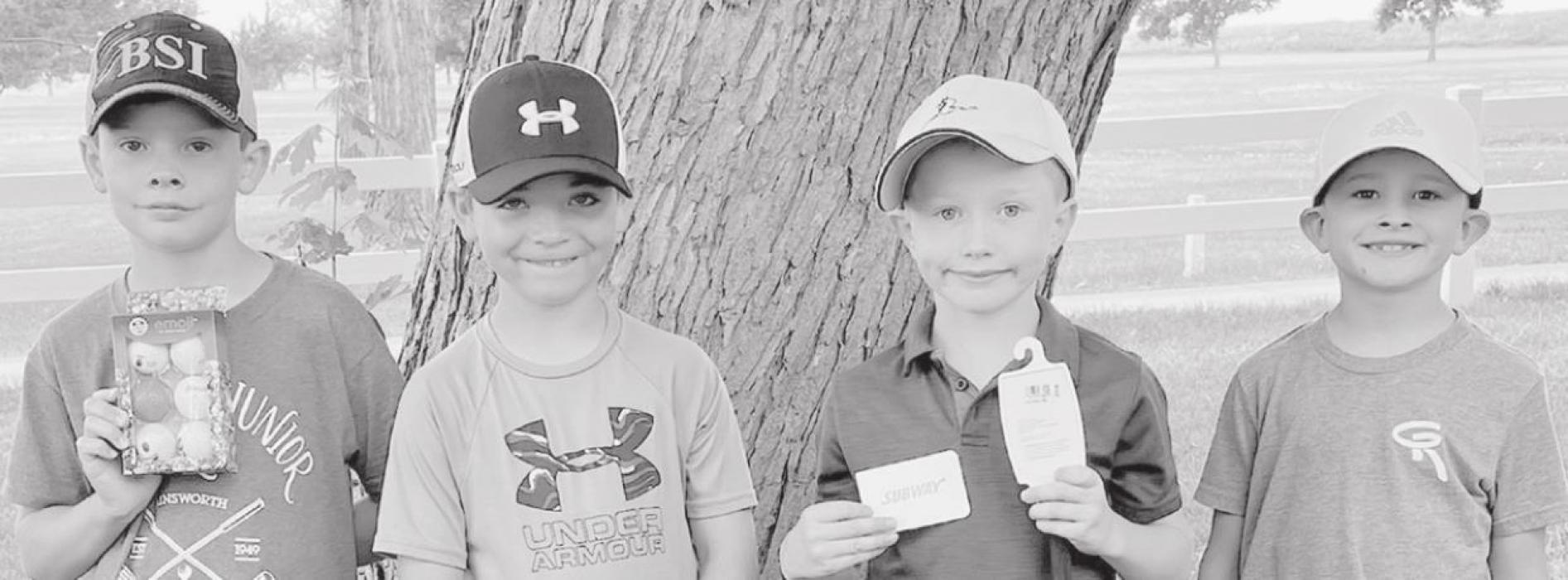 Boys golfing in the Age 6-8 Division were: (Left to Right): Mason Winters, Carson Hamilton, Scott Moser and Carter Johnson. Not pictured is Orion Markley, who was the division winner with a 2-Hole score of 15.