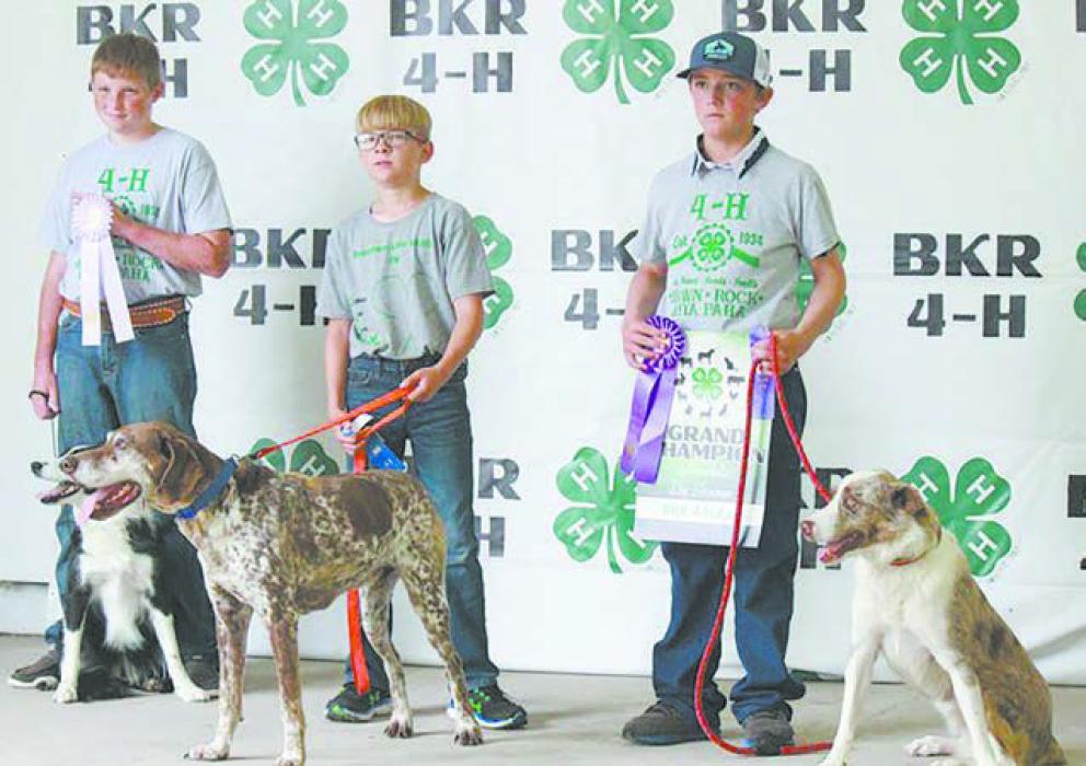 Newton Smidt, Hunter Ammon, and Pistol Snyder hold their awards with their champion dogs. Photo Courtesy of Hannah Keller