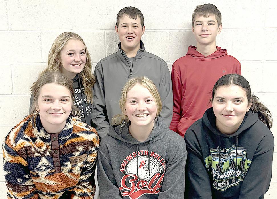 District livestock judging qualifiers: (Front Row Left to Right) Londyn Dunbar, Kenley Welke, Braylin Rudnick; (Back Row - Left to Right) Kinsey Walz, Branden Freudenburg and Holden Beel.