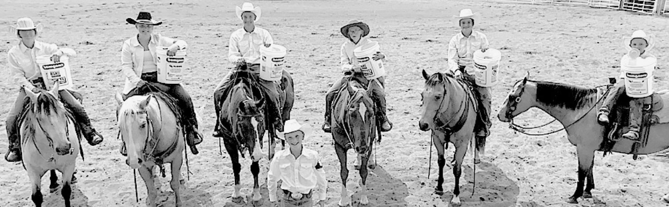 The BKR 4-H Horse Show was held at the Rock County Fairgrounds with (left to right) Makenzy Cheatum of Long Pine, Cora Winkelbauer of Brewster, Collin Winkelbauer of Brewster, Zoey Snyder of Ainsworth, Maci Herrington of Bassett, Pistol Snyder of Ainsworth and (front) Jayse Daniels of Ainsworth.