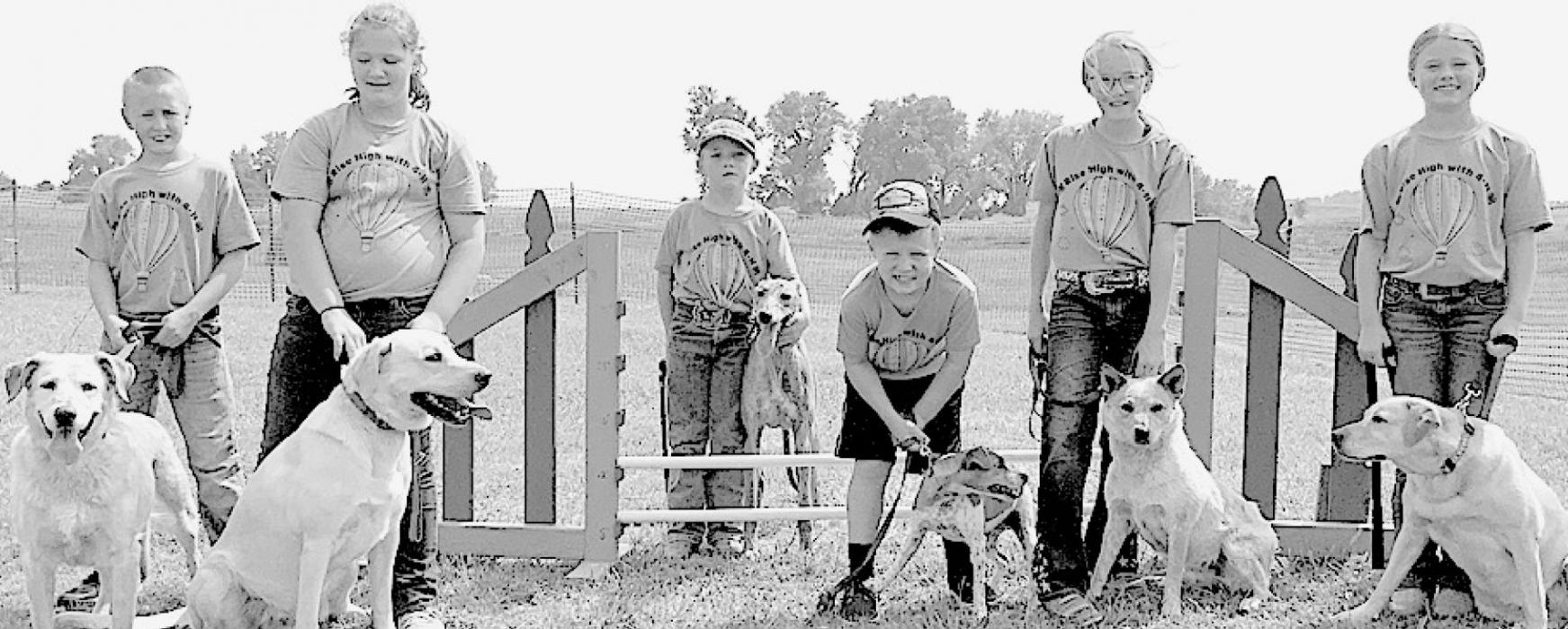 Competing in the 2021 BKR 4-H Dog Showmanship, Obedience, and Agility Show were left to right: John Connell, Shelby Connell, Pistol Snyder, Hayes Frizzell, Zoey Snyder, and Reece Frizzell.