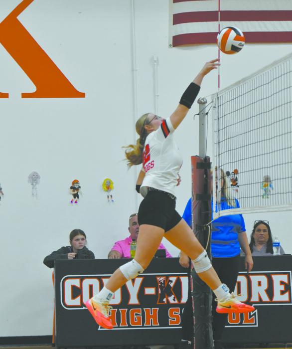 Senior Gracyn Painter tips the ball over the net during the team's game against Gordon-Rushville.