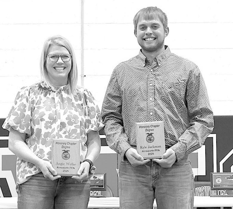 Angie Welke and Kyle Jackman were presened honorary chapter degrees. Photo Courtesy of Juli Murphy