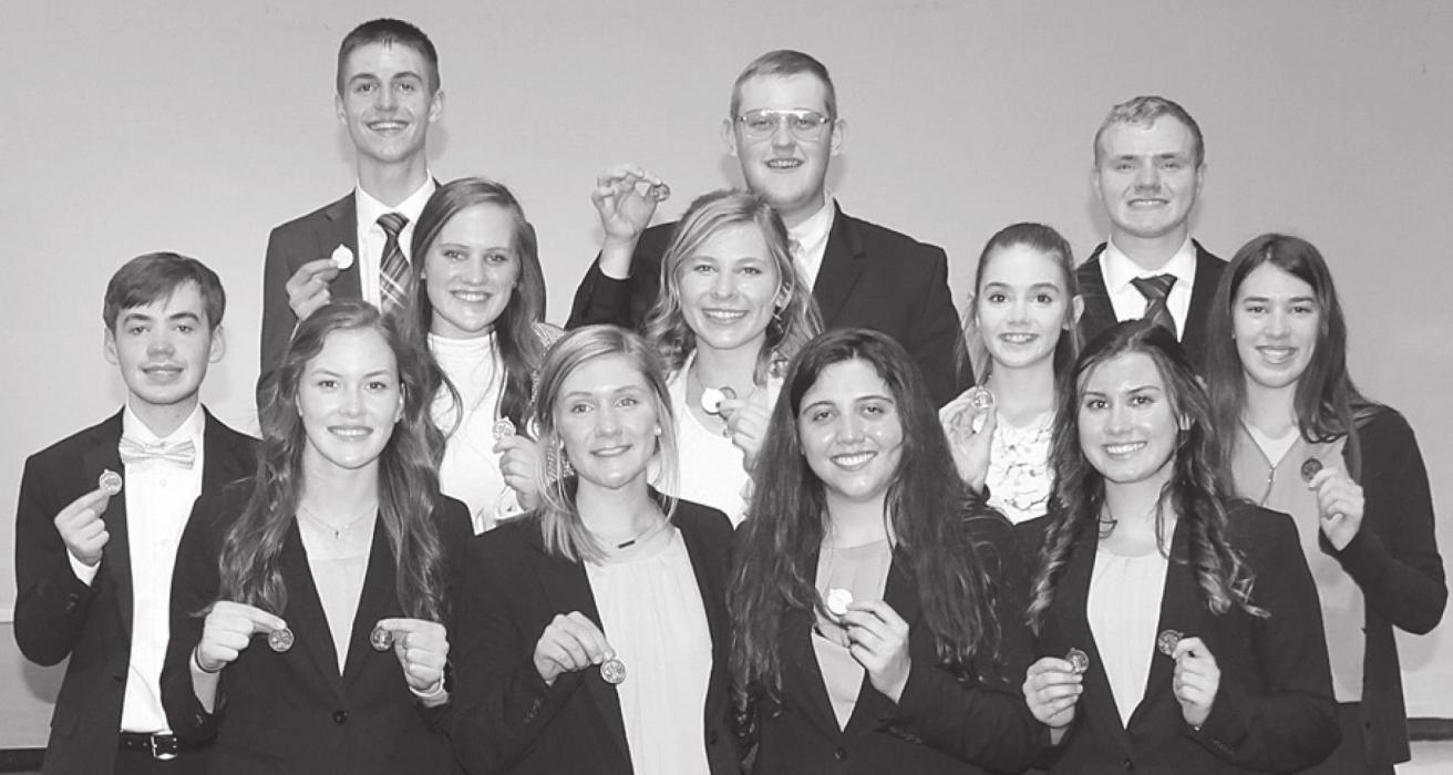 Ainsworth Speech Team members medaling in the C1-6 District Speech competition were: (Front Row - Left to Right): Eden Raymond, Maren Arens, Josie Ganser and Dakota Stutzman; (Middle Row - Left to Right): Brandt Murphy, Libby Wilkins, Alyssa Erthum, Taylor Allen and Katherine Kerrigan; (Back Row - Left to Right): Ben Flynn, Cody Kronhofman and Logan Hafer.