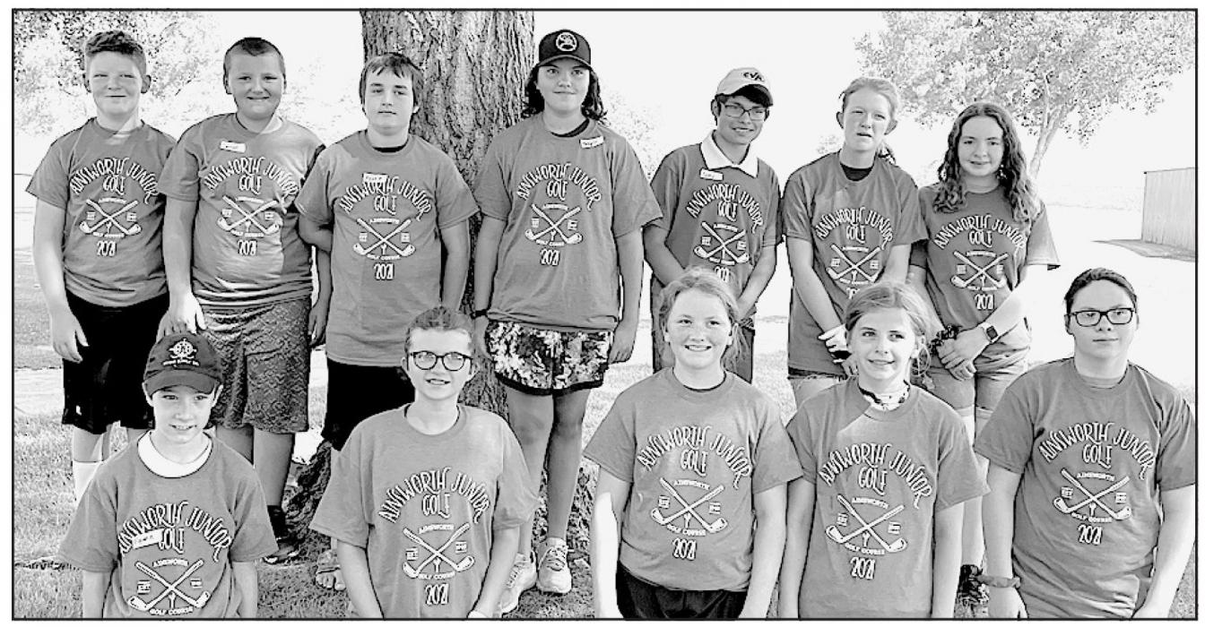 5th - 8th Graders Youth Golfers participating in Junior Golf from the 5th - 8th grades included: (Kneeling - Left to Right): Ryan Kerrigan, Jodie Denny, Kenley Welke, Jaylee Good and Jaden Appleman; (Standing - Left to Right): Jaxon Rucker, Carson Koch, Ryan Happold, Braylin Rudnick, Colby Beegle, Terra Shoemaker and Jordan Beatty.