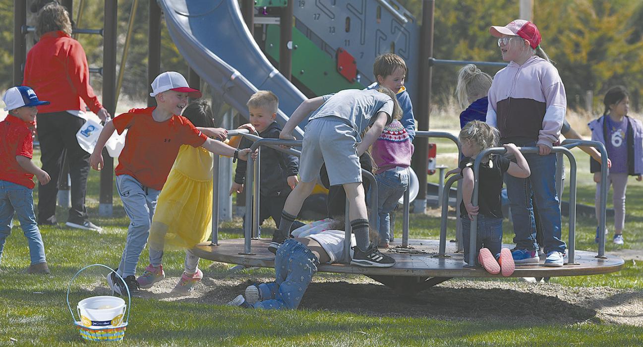 The Ainsworth Municipal Golf Course hosted an Easter egg hunt on Saturday, April 19. As the children were being registered, they played on the playground.