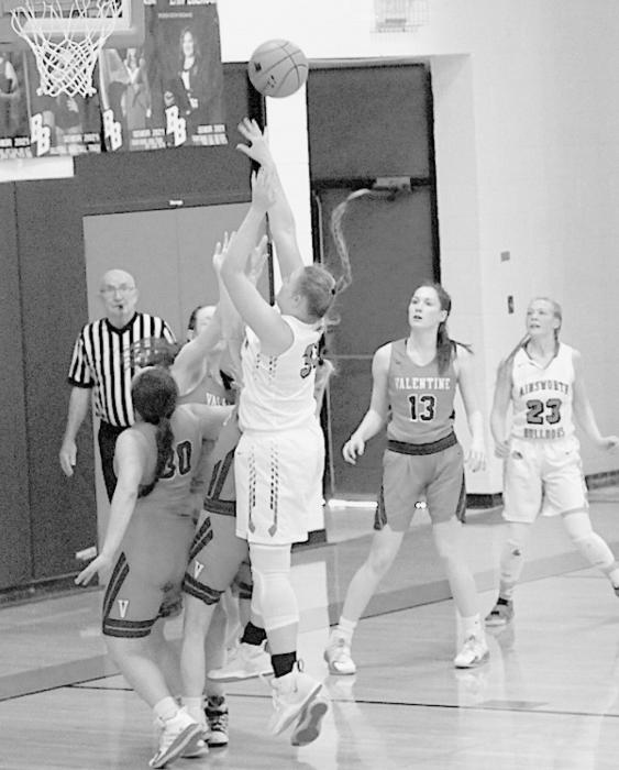 Kaitlyn Nelson gets two of her 10 points against Valentine in Sub-District play. Nelson also led the Lady Bulldogs with nine rebounds.