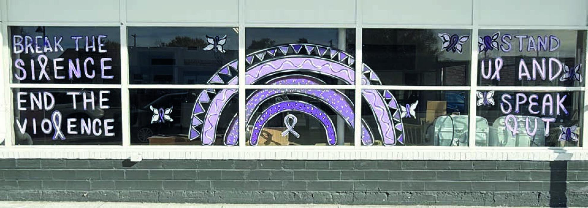 The ACS Art Club participated in the Bright Horizons Domestic Violence Awareness Window Decorating Contest during the Trunk or Treat Community Event and won the competition. The ACS Art Club members who helped paint the windows at First Class Auto were Gracyn Painter, Willa Flynn, Jaylee Good, Zaine Evans, Kyle Fernandez, and Teigen Marbry. The students created a piece to support Domestic Violence Awareness.
