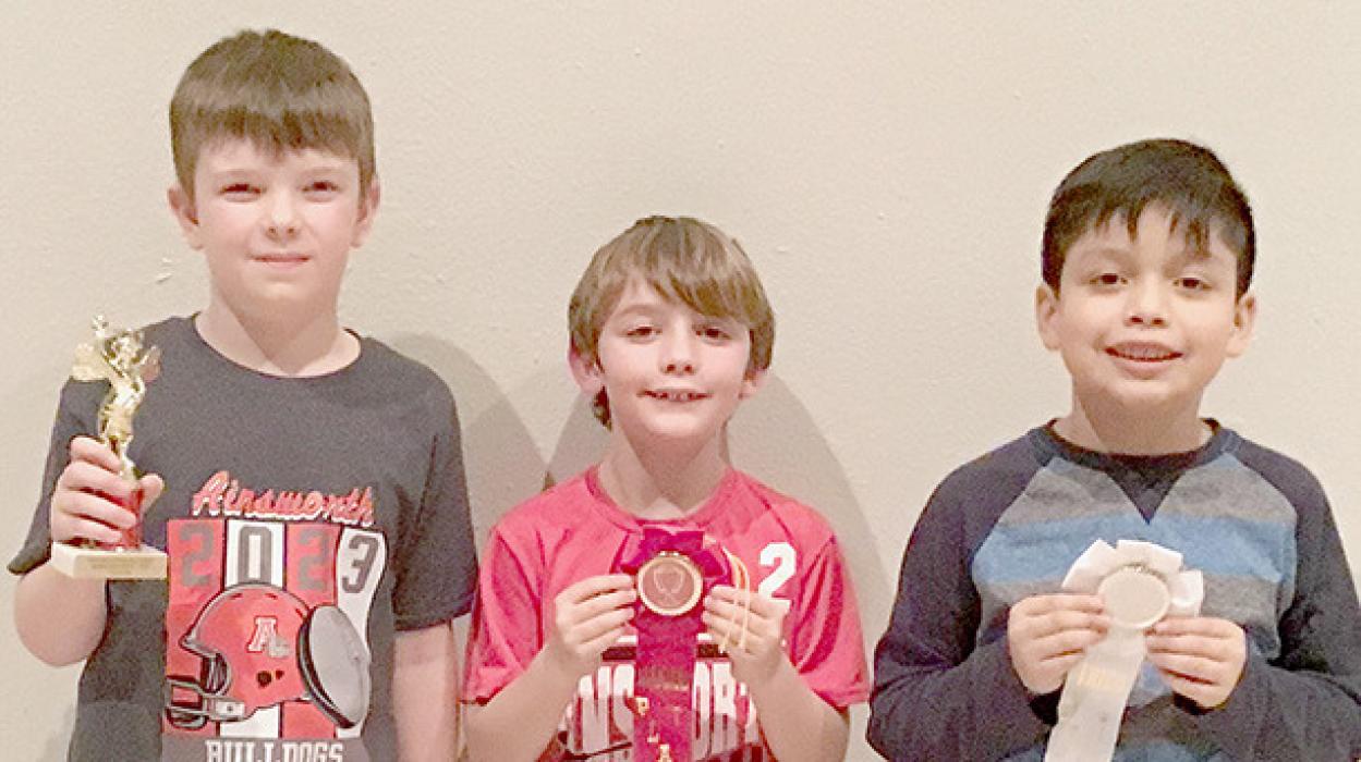 Second Grade Spelling Bee winners: (Left to Right) 1st - Lawson Rentschler, 2nd Keegan O’Hare and 3rd - Santiago Covarrubias.