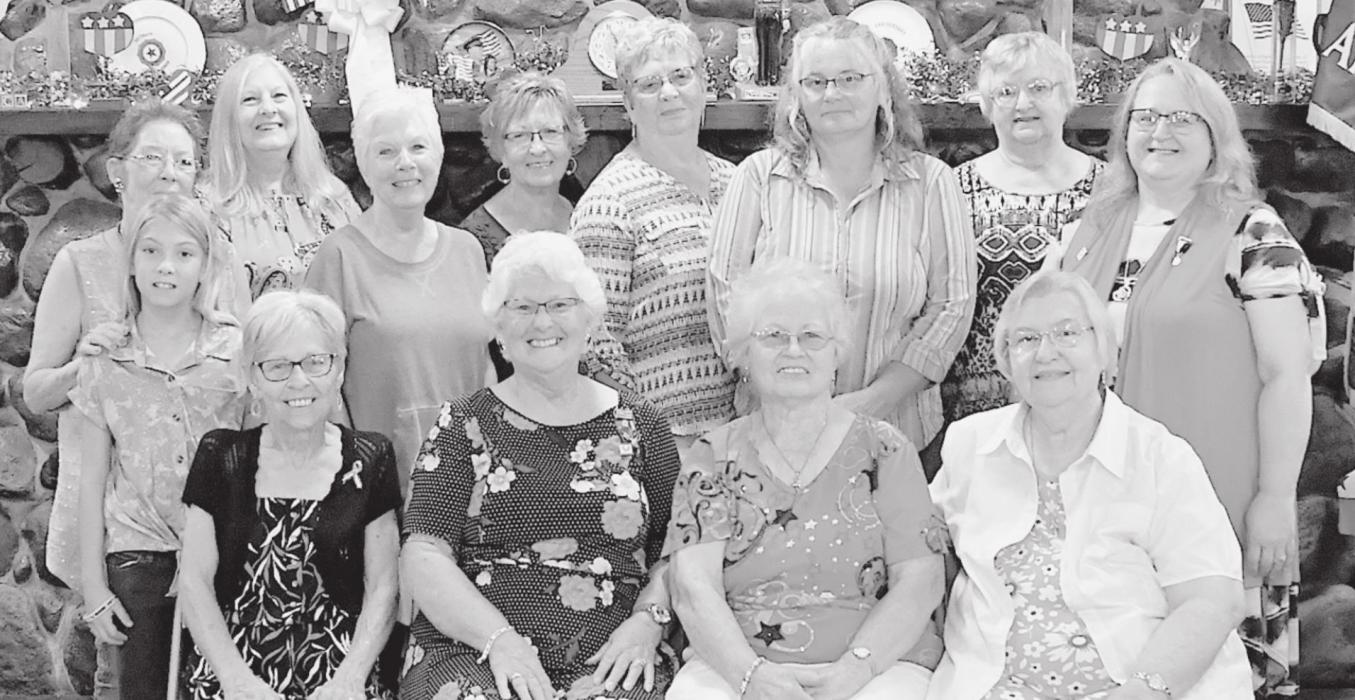 The Ainsworth American Legion Auxiliary members above are (Sitting - Left to Right): Mary Halvorson, Shari Luther, Bonnie Finley and DeAnn Morse; (Back Row - Left to Right): Mary Jane Vonheeder and granddaughter Libby, Janet Schuylar, Charlene Fox, Judy Walton, Beverly Smith, Brenda Goeken, Marilyn Anderson and Mary Krause.