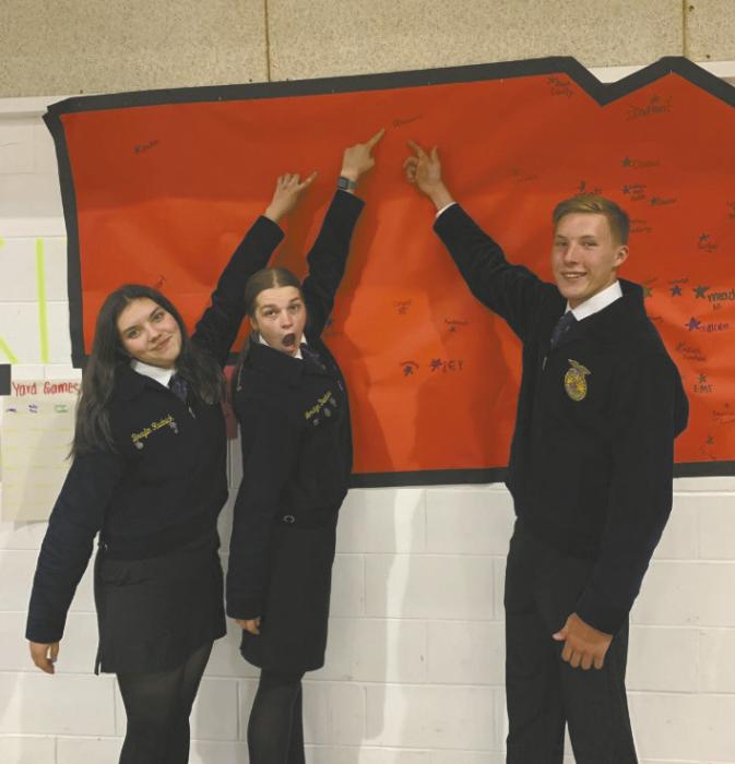 FFA officers Braylin Rudnick, Londyn Dunbar, and Jacob Ortner attend COLT Conference Officer Training. Photo Courtesy of Josie Ganser, Ainsworth FFA Advisor