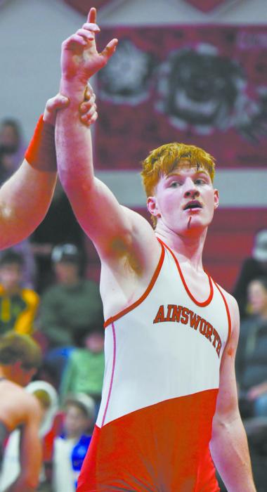 Senior Sam Titus was the first place winner of the 150 lb. weight class at the Ainsworth Invitational. Titus was also voted as the Outstanding Wrestler of the meet by coaches.
