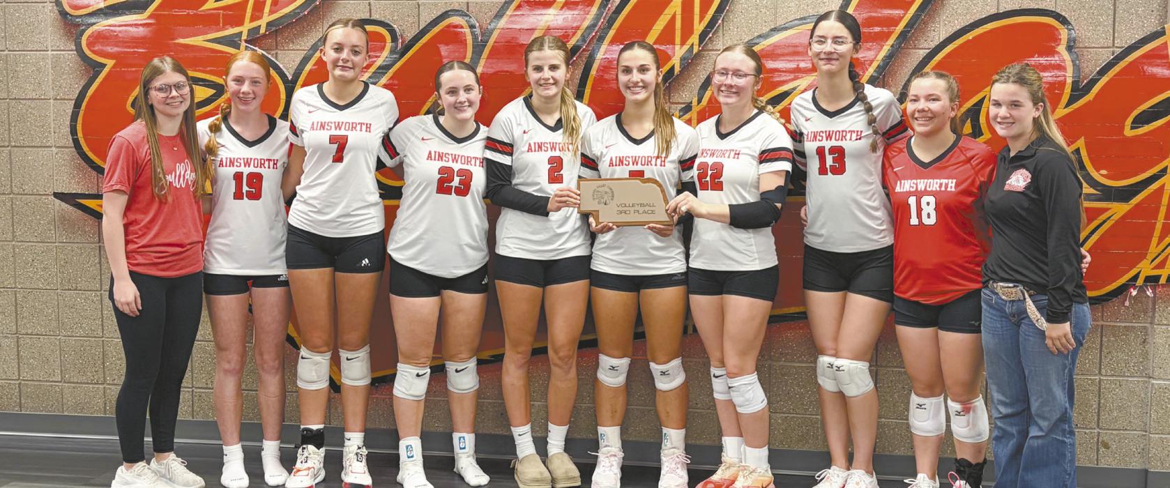 The AHS third-place team consists of (left - right): Aleah Hallock, Isabelle Arens, Ava Graff, Payton Sears, Jaylee Good, Willa Flynn, Gracyn Painter, Raelynn Reagan, Lily Beel and Anna Zeigler.