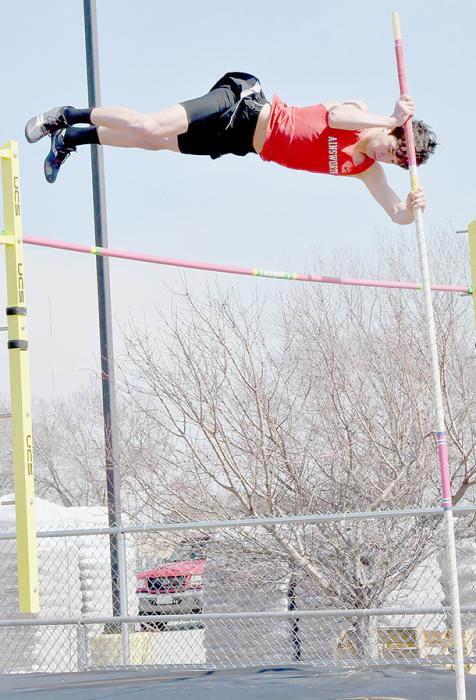 Corbin Swanson cleared 10’ 6” in the Pole Vault at the 2023 Ainsworth Relays to take first place.