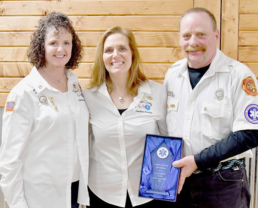 Receiving awards for the Brown County Ambulance Association were (Left to Right) Ann Fiala for 25 years of service, Nadine Starkey for 10 years of service and Kurt Starkey as Member of the Year.