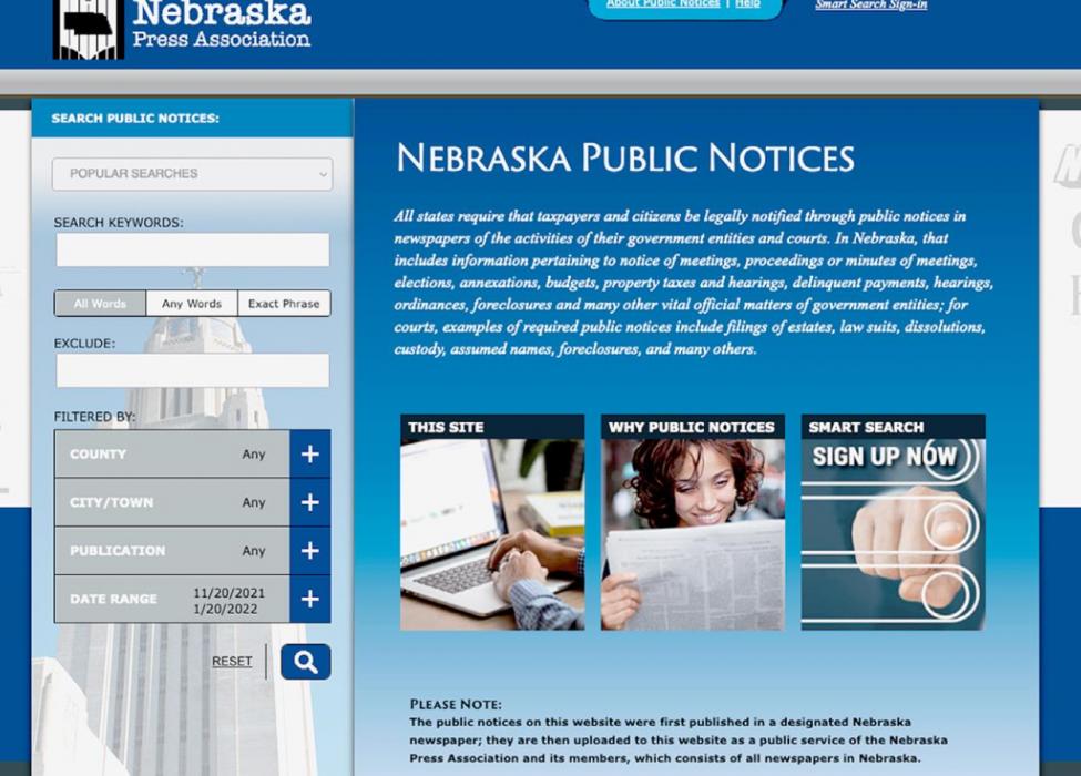 Nebraska Newspapers Launch Statewide Public Notice Website