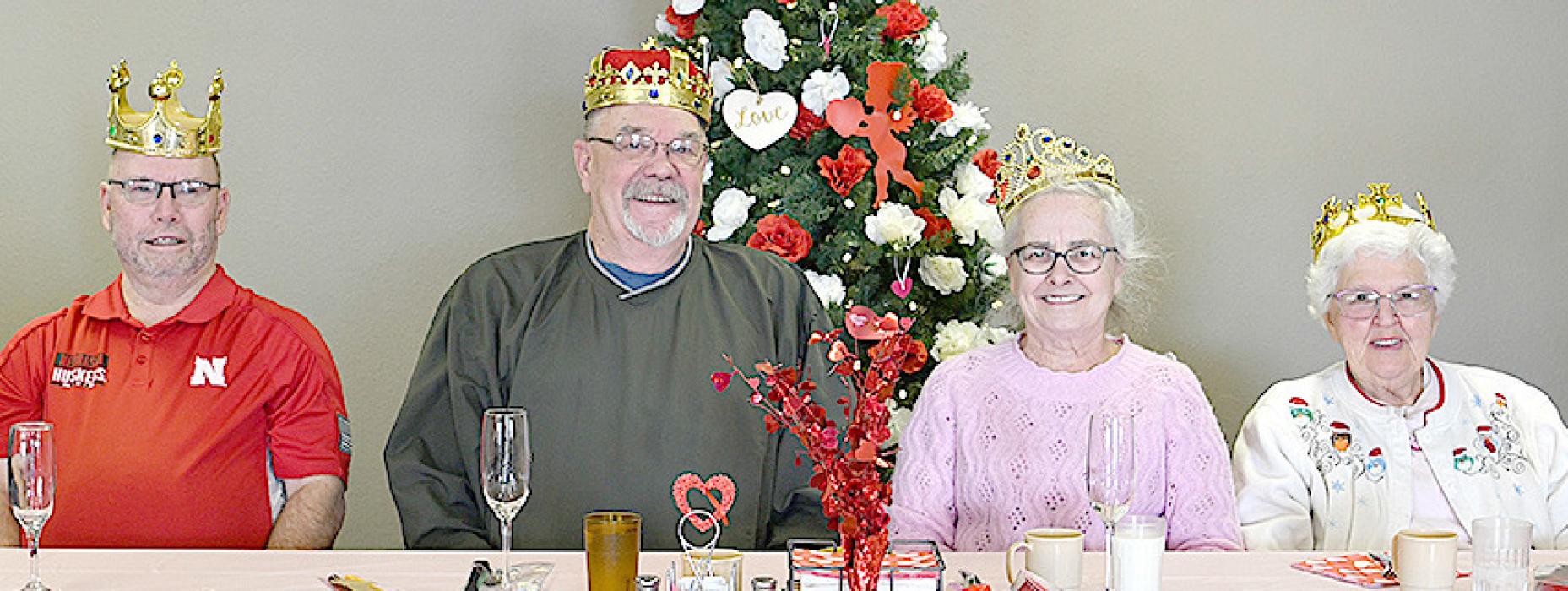 On Friday, February 14th, the Ainsworth Senior Center crowned their Valentine’s Day Royalty. (Left to Right) Prince - Michael Rudnick; King - Lonnie Price; Queen - Lila Deraad; Princess - Ellen Kyser. The Seniors were honored with crowns, candies and a seat at the head table.