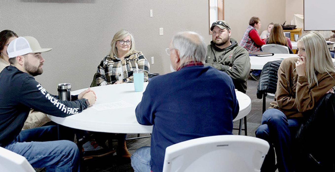 KBR Leadership Academy participants visited with a variety of elected officials as part of their government focused session last Wednesday in Springview. Pictured clockwise are Suzy Wentworth-Keya Paha County Assessor, Cameron Koch, Rachel Stewart, Mike Tuerk-Keya Paha County Commissioner, Jess Swan, and Rose Rowan. Photo by Springview Herald