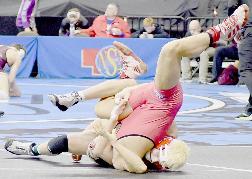 Landon Holloway wrestled in the 145 lb. weight class at the 2023 NSAA State Wrestling Tournament. After losing his first match, Holloway defeated John Leija of Plainview by a 10-5 decision.