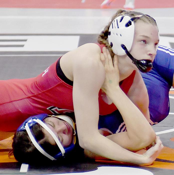 Jolyn Pozehl pinned Hailey Medina of Gering in the consolation semi-final round of the wrestle-backs. The win allowed Pozehl to wrestle for third place in the 115 lb. weight class.