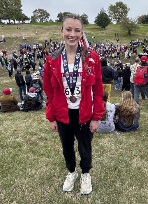 Ainsworth freshman Reagan Moody placed sixth and earned a medal in her first appearance at NSAA State Cross Country. Moody finished the state course in a time of 19:38. This season, Moody has seen success in each meet, leading the Bulldogs to a seventh place team finish at the state meet. Check out the full Class D state results on page four of this week’s issue.
