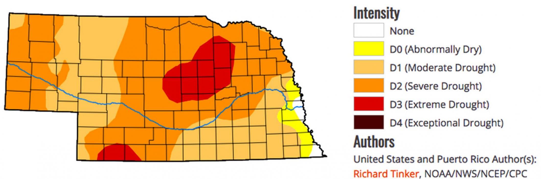 Nebraska Drought Monitor released on April 14th shows Brown County and surrounding counties in a severe drought.
