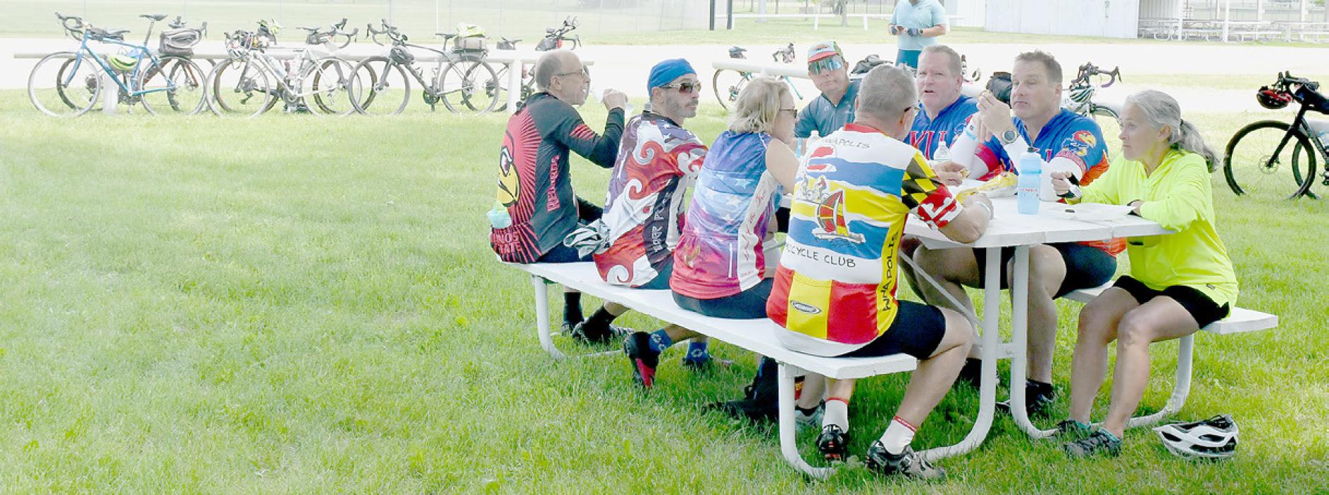 Sunday, June 2nd, 320 BRAN bicyclist stopped in town for lunch to take a break from their ride.
