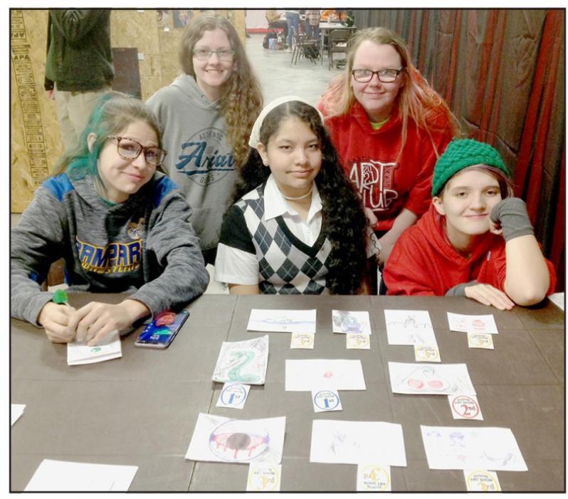 Ainsworth Art Students who attended the Valentine Art Show on April 6th were (Front Row - Left to Right): Kaitlynn Inbody, June Iturbide and Michelle Eick; (Back Row): Jaycily Johnson and Tami Cook.