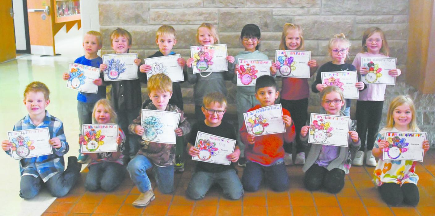 Mrs. Lori Pollock’s Kindergarten class was asked the question “What are you thankful for?” The class colored a photo of a turkey and what they are thankful for.