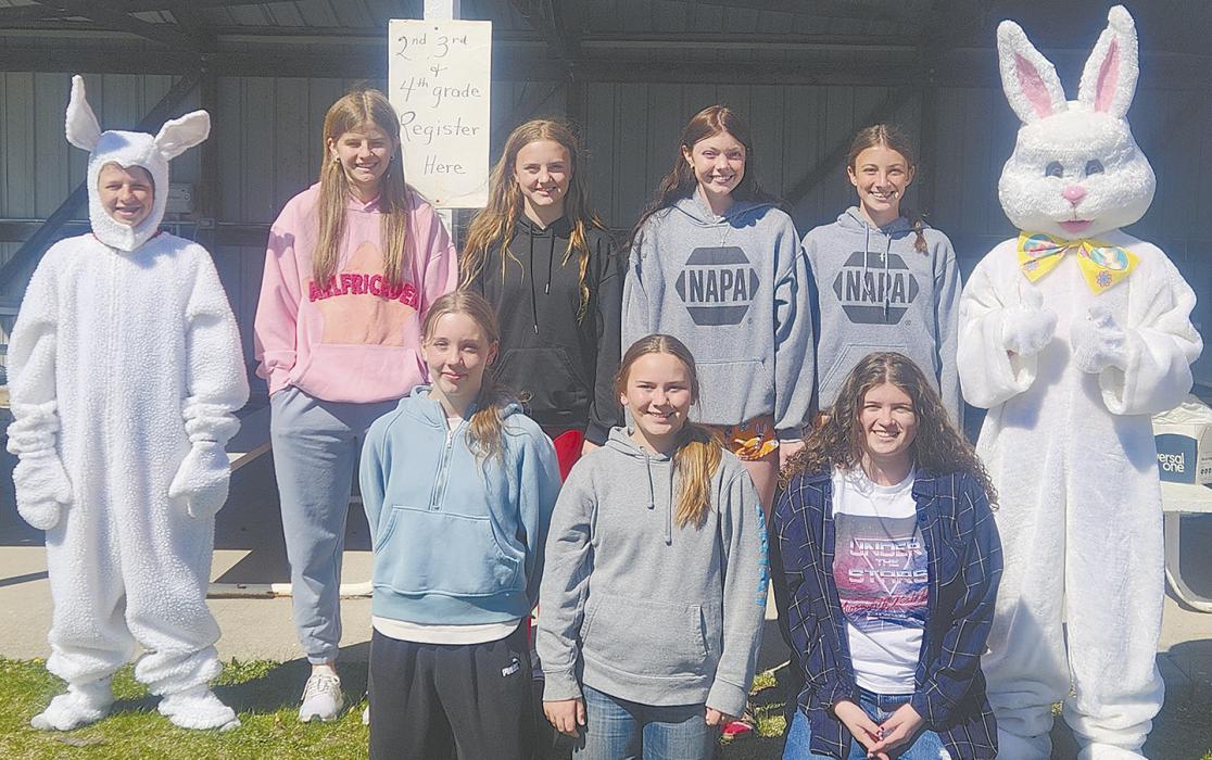 Ainsworth Legion Youth helped with the Legion’s Easter egg hunt on Saturday, April 21. Volunteers were (back row left to right): Paul Denny, Jaylee Good, Gracyn Sisson, Payton Moody, Reagan Moody, and JJ Nelson. Front row: Bailee Rea, Ava Barthel, and Jodie Denny.