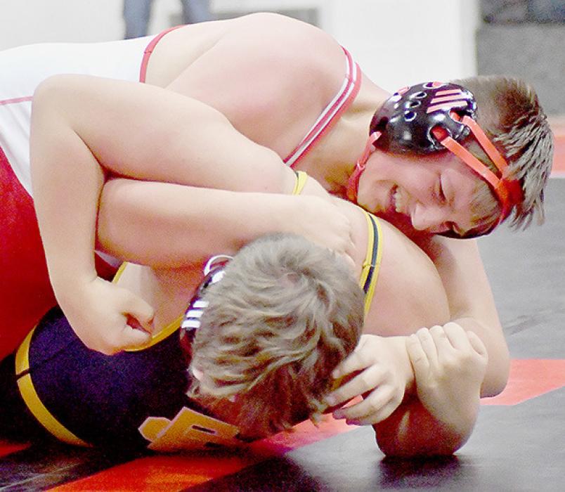 Carson Koch, wrestling in the 215 lb. weight class, placed 4th at the Anselmo-Merna Invitational. Koch pinned Andrew Hernandez of Elm Creek in Round 5.