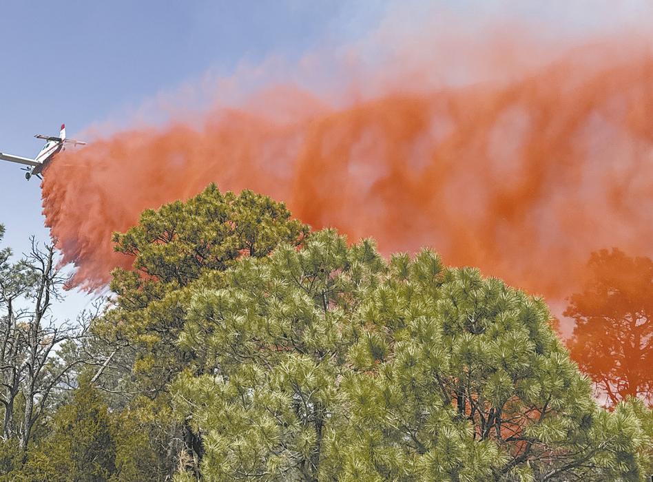 A SEAT Plane drops fire retardant onto the Plum Creek Fire. The fire burned more than 7,000 acres. Photo Courtesy of Ann Fiala