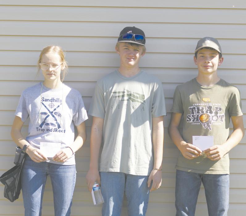 The Ainswoth Elks hosted a youth trap shoot on Saturday, September 27, at the Sandhills Rod and Gun Club just north of Ainsworth. Over 13 shooters competed across three divisions: women, high school, and middle school. Winning the women’s division was Rowan Lemunyan (left) who shot 33-50, Teigan Marbry (center) won the high school division, shooting 48-50, and Mason Winters (right) won the middle school division, shooting 32-50.
