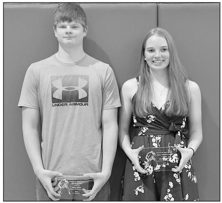 Isaac Hood (left) was named the Boys Wrestling MVP and Mila Pozehl (right) was named the Girls Wrestling MVP.