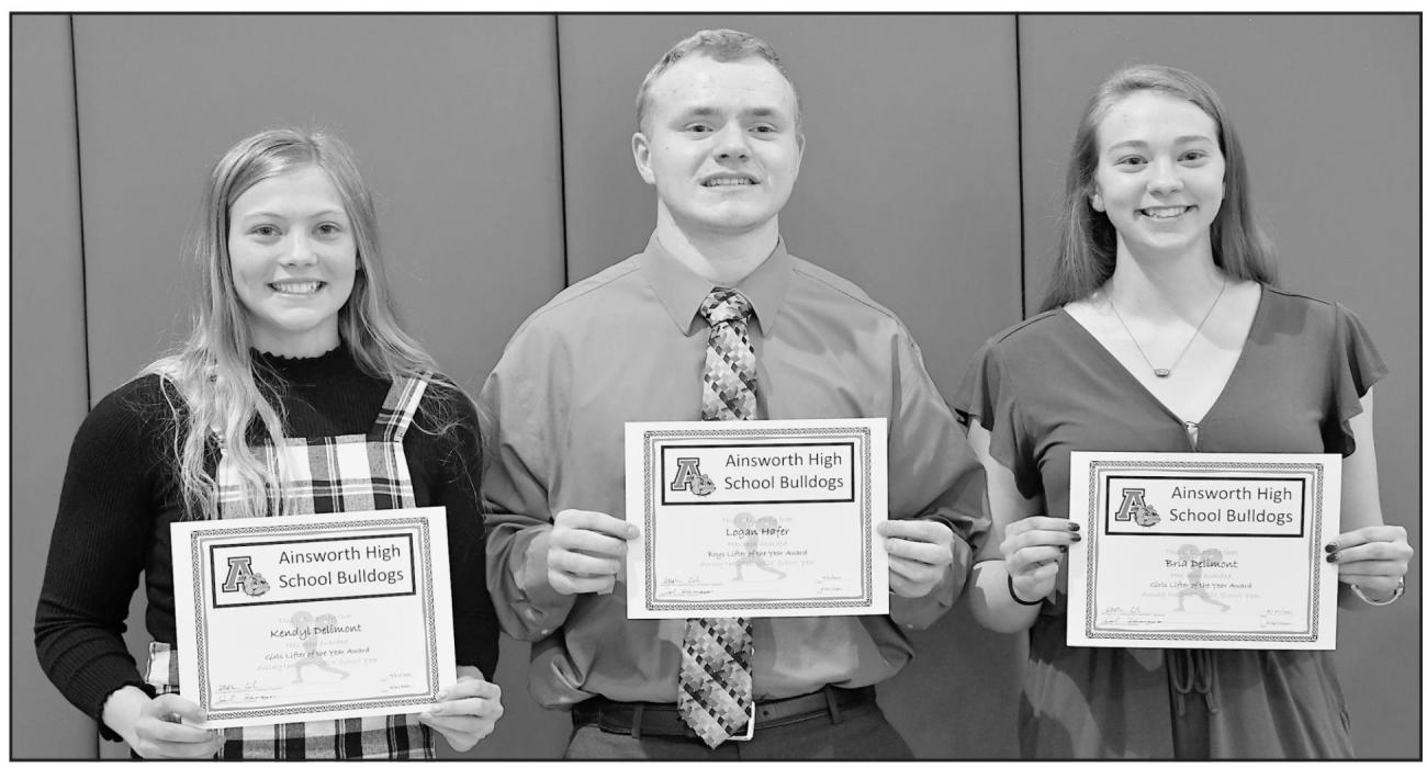 The Lifters of the Year were (Left to Right): Kendyl Delimont, Logan Hafer, and Bria Delimont.