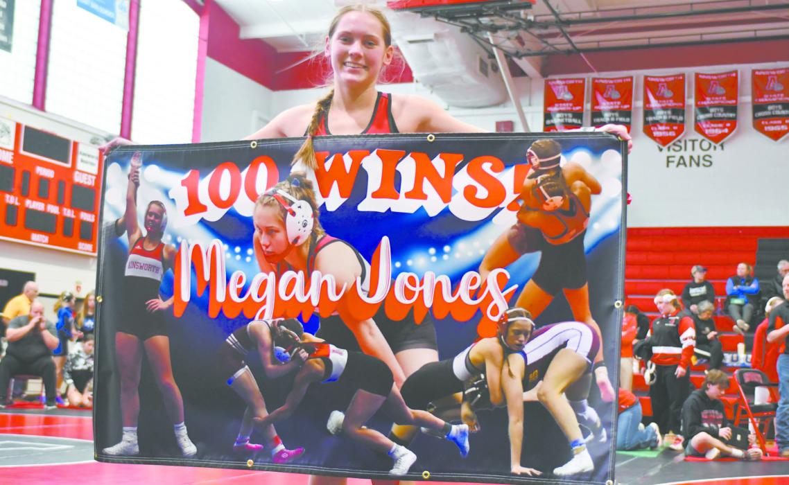 Senior wrestler Megan Jones achieved her 100th win at her final home wrestling invitational on Friday, January 30.