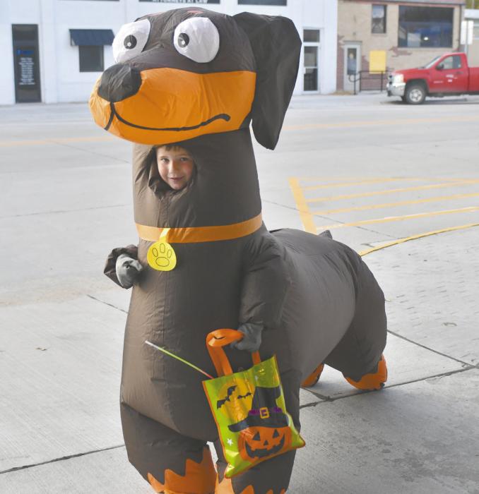 Ainsworth’s Gabe Ortner dressed as an inflatable weiner dog for Halloween.
