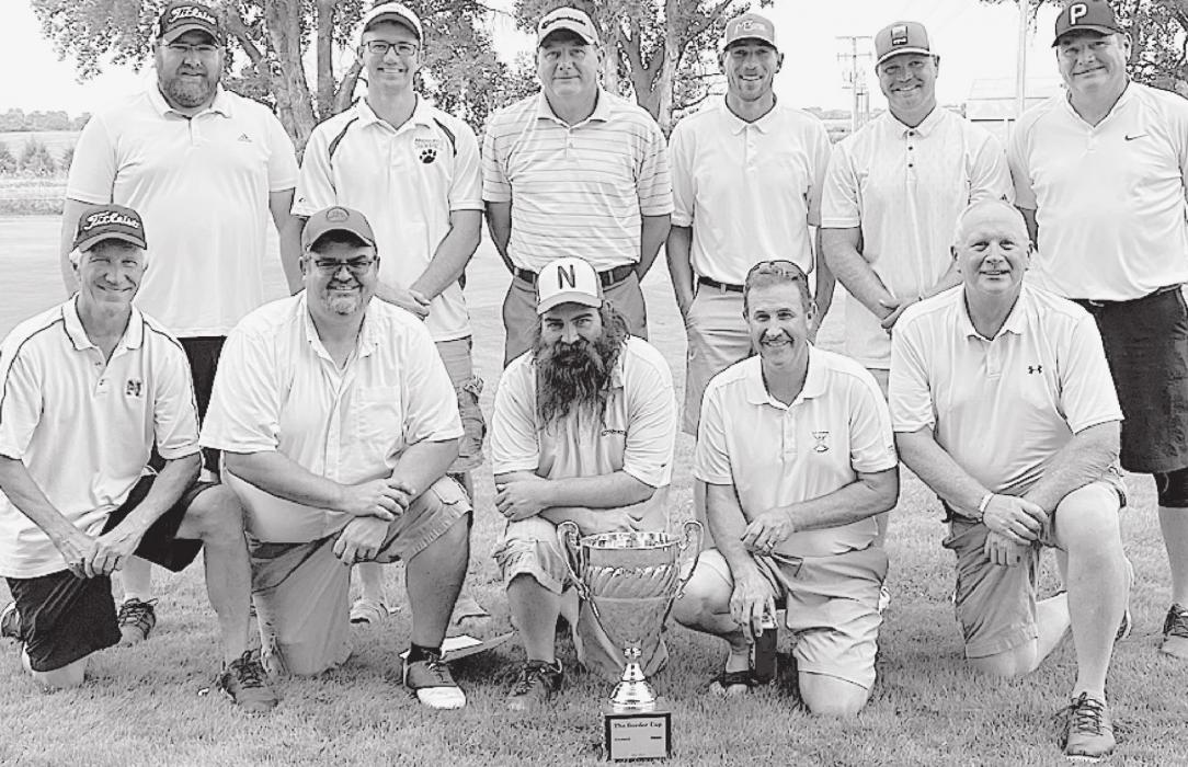 Ainsworth golfers traveled to the Bassett Country Club for the fifth annual Border Cup. Golfing for Ainsworth were (back row left to right) Troy Brodbeck, Landon Welke, Terry Allen, Logan Leach, Nick Martin, Tony Allen; (front row left to right) Joel Klammer, Graig Kinzie, Robert Magill, Doug Weiss and Rod Worrell.