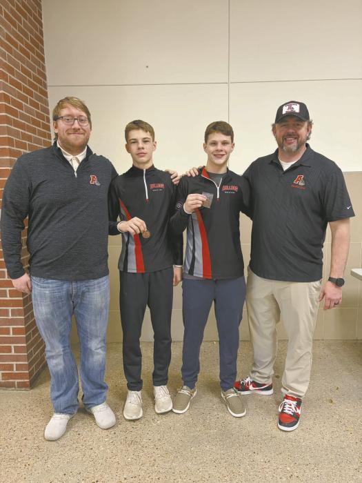 Ainsworth wrestlers will compete in Omaha beginning Thursday, February 19. The qualifiers and coaches pictured above are (left - right): assistant coach Nate Fredenburg, Holden Beel (120 pounds), Dylan Titus (138 pounds), and head coach Jake Graff.