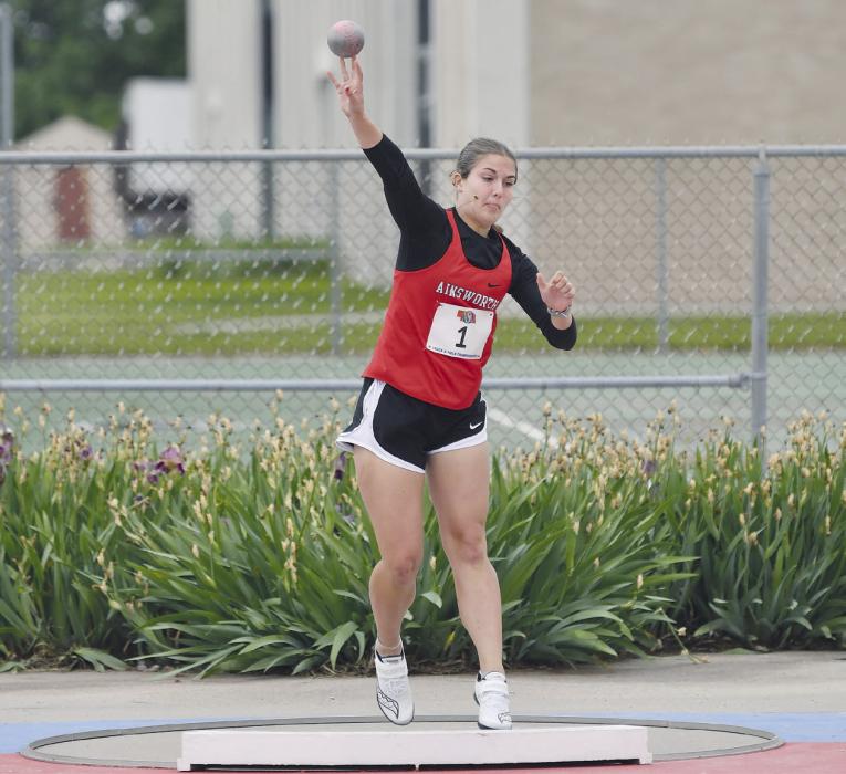 Sophomore Willa Flynn threw shot put at the state meet, finishing in 14th place with a throw of 34-2.75.