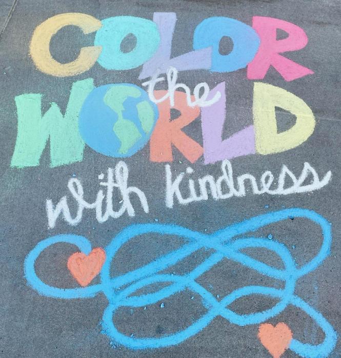 In honor of World Kindness Day on November 13th, the artists of the Brown County Hospital Service Excellence Committee drew inspiring sidewalk chalk art outside of various organizations, businesses and downtown in order to promote kindness. At the entrance to the Brown County Hospital (photo above) is drawn the phrase in colorful letters, “Color the World with Kindness.” The artist of this chalk drawing was Alexia Schiermeyer. See Page 7 for photos of more uplifting chalk drawings around town.